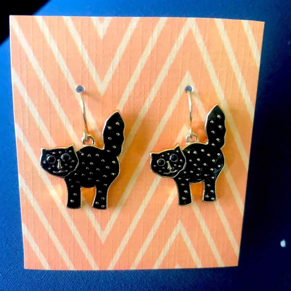 Black cat Halloween earrings / new